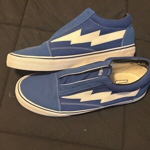 Blue Canvas Slip-On Sneakers with White Lightning Bolt